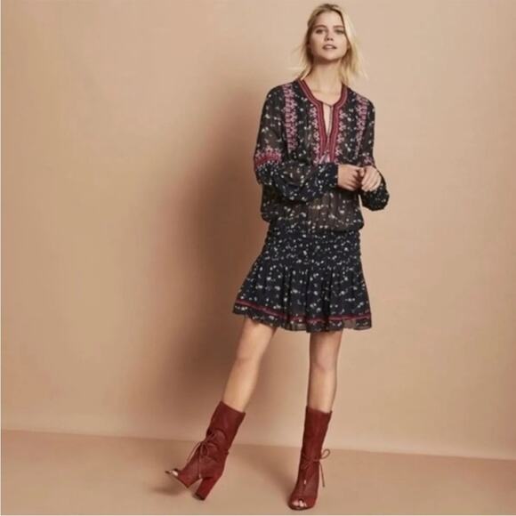 Ulla Johnson Gita Bohemian Silk Dress in Midnight Size 4 - Picture 2 of 8